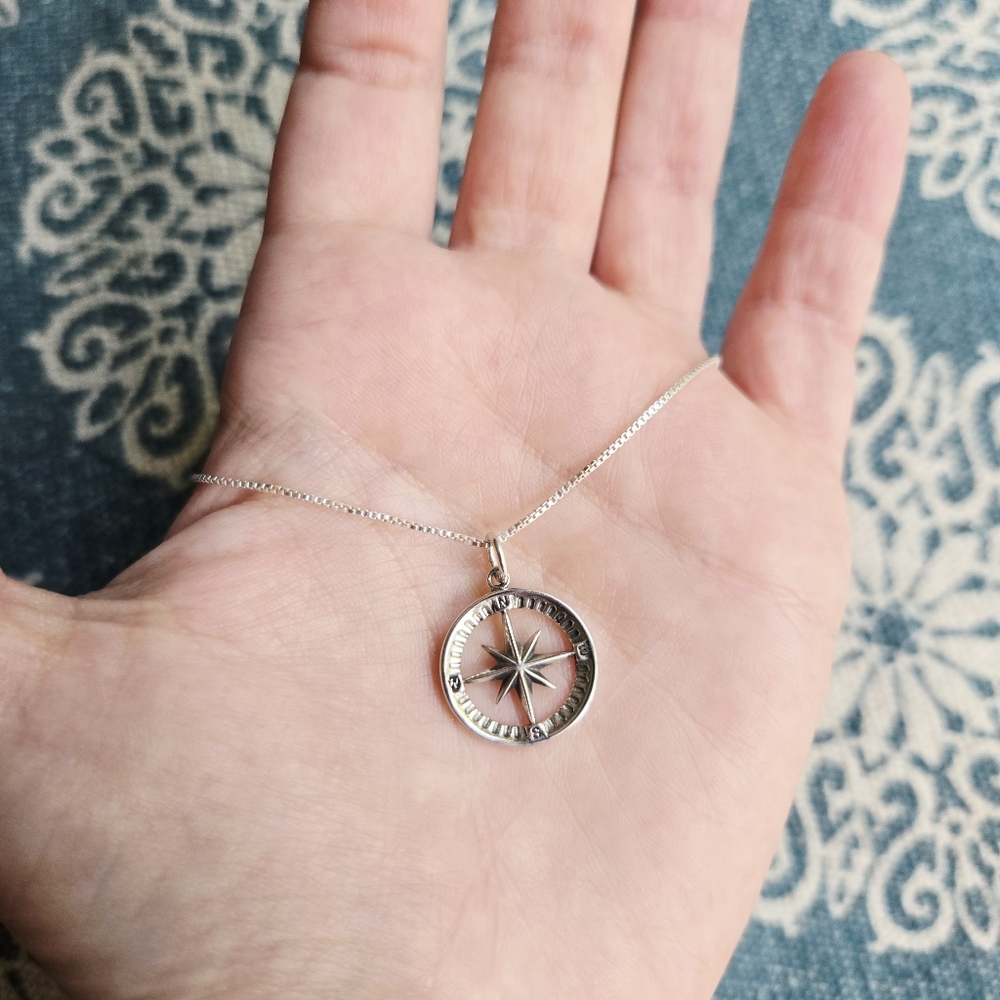 New Solid 925 Sterling Silver Compass Necklace - image 5